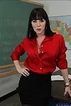 Big busted mature teacher in stockings taking off her suit and lingerie