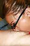 Naughty mature lady in glasses gives a deepthroat blowjob