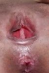 Older plumper Penny Prite unveiling tiny tits before masturbating bald cunt