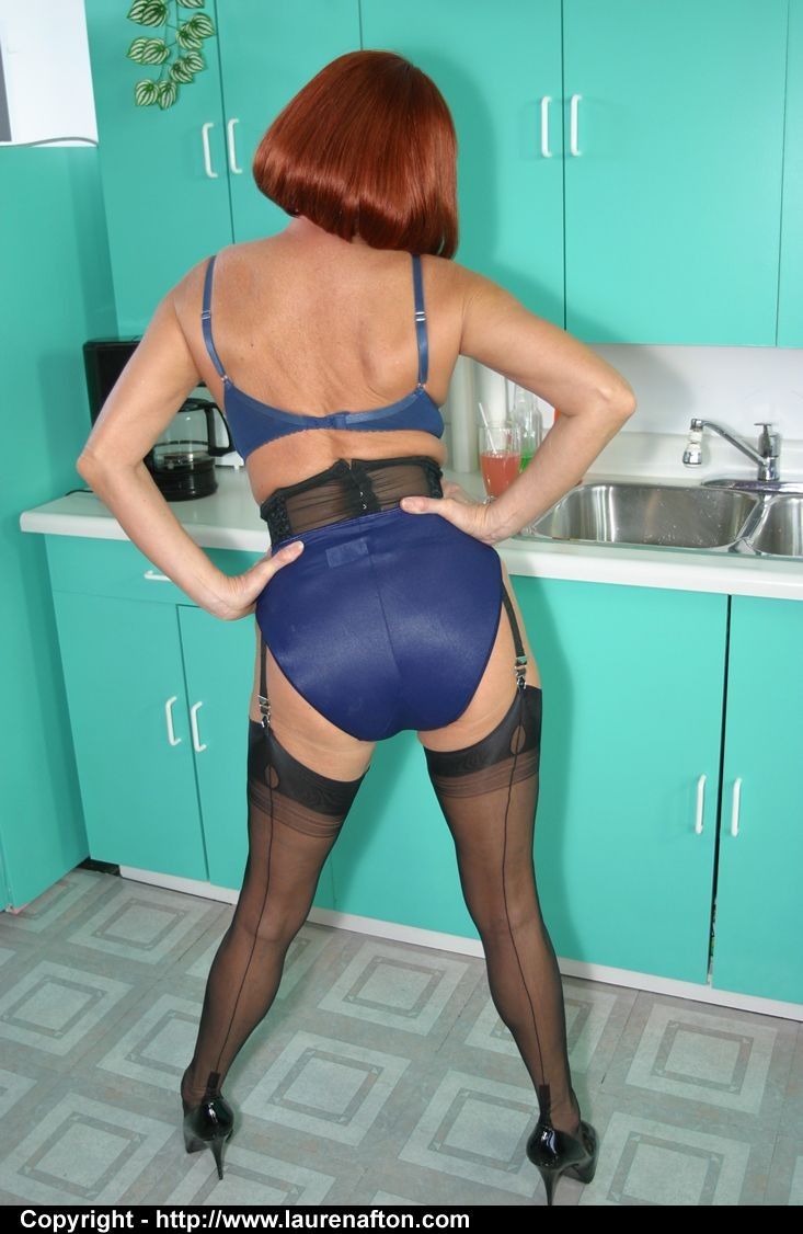 Stockings upskirt in the kitchen