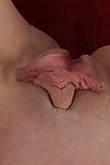 Mature lady Ashley Brooke spreading shaved pussy after lingerie removal