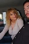 Slutty mature lady gets involved into blowjob on the back seat
