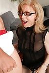 Mature mom with blonde hair Nina Hartley dose blowjob in glasses