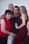 Three horny housewives share one lucky dude