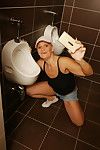 Mature slut caught on the toilet for some sucking and fucking