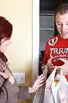Redhead milf Tiffany giving a handjob as a tip