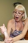 Granny scarlet milking young cock for huge load of jizz