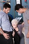 Granny boss fucked by two new workers in office threesome