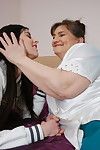 Naughty old and young lesbian couple playing