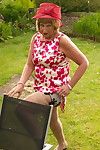 Horny british mature lady playing in the garden