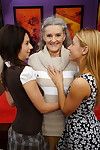 tres viejo y jóvenes lesbianas han el amor